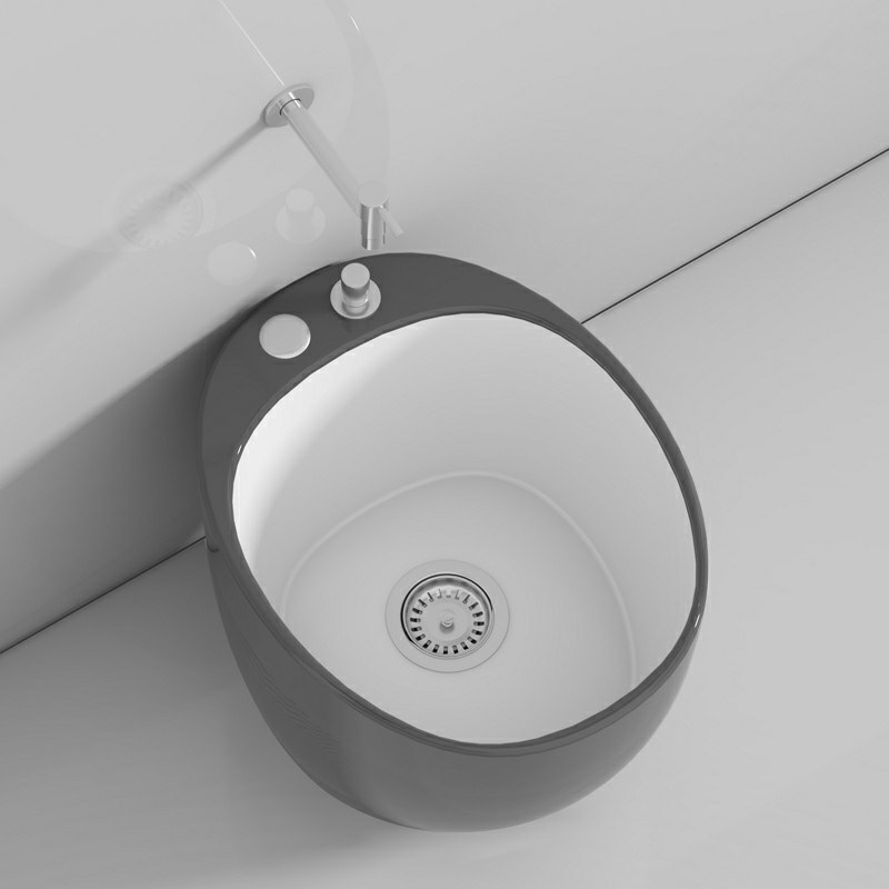 阳台灰色创意蛋j形拖把池家用卫生间小户型陶瓷拖布池落地式泡脚