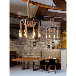 工店业风复古创意酒个性 网绳咖吧餐厅铁艺 麻吊灯l503oft美发服装