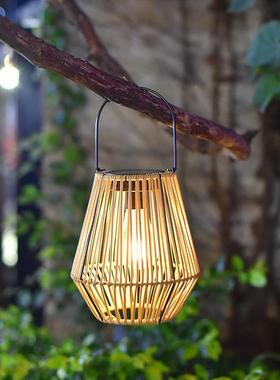 户外太阳IIH饰能庭院灯藤条竹编灯笼中式复古挂灯阳台装氛围小感
