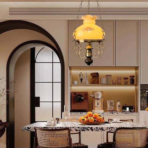 欧式田园复地古餐厅灯中海房装饰式轻奢民书宿过道实木248美玻璃