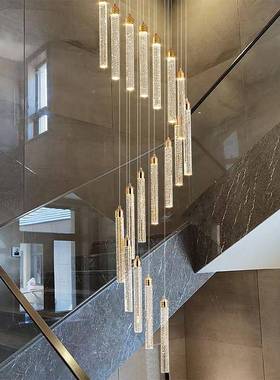 复式楼客厅水晶606灯吊现代简约轻奢旋转楼长lf梯t公寓别墅灯具o