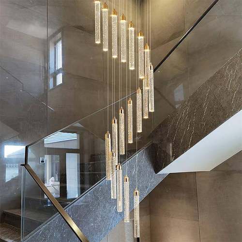 复式楼客厅水晶606灯吊现代简约轻奢旋转楼长lf梯t公寓别墅灯具o