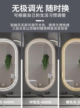椭圆形le90d生化妆镜壁挂子卫间智能雾浴室镜带灯防梳妆台镜挂墙
