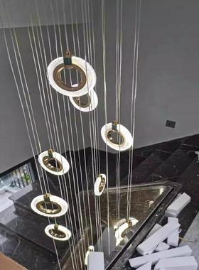 复式楼梯圈井长式吊灯跃挑高l385oft公寓层简约新中个性圆亚克力