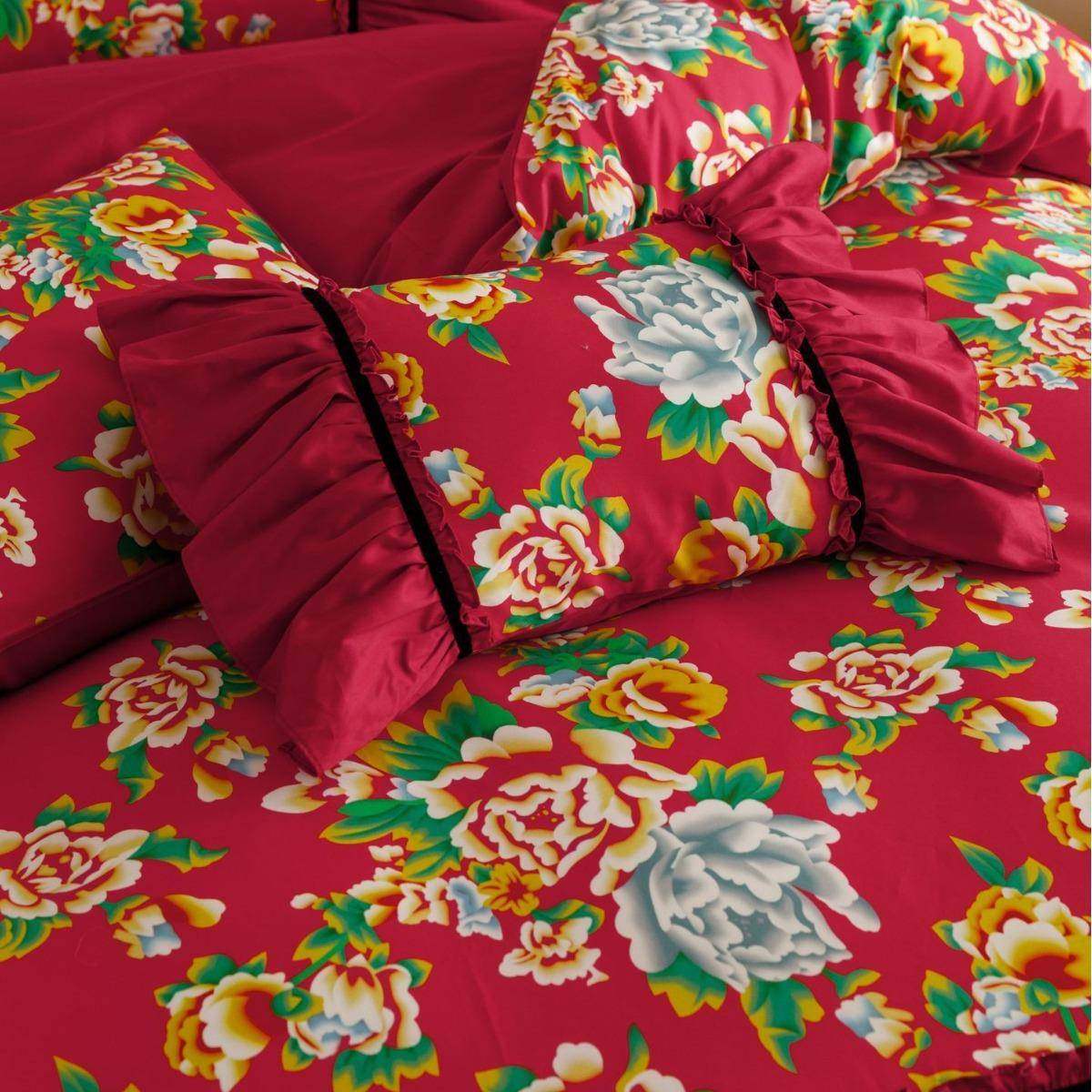中国风大红色结花婚支四件套100长YM101绒棉东北花大袄数码印被套,床上用品,婚庆床品套件,淘宝优惠券,粉丝福利购,淘宝优惠卷