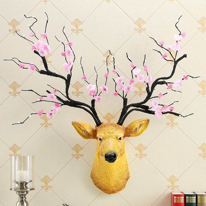 创意招财鹿头壁挂动物挂件客w厅玄关酒吧家居壁饰墙壁过道立体装