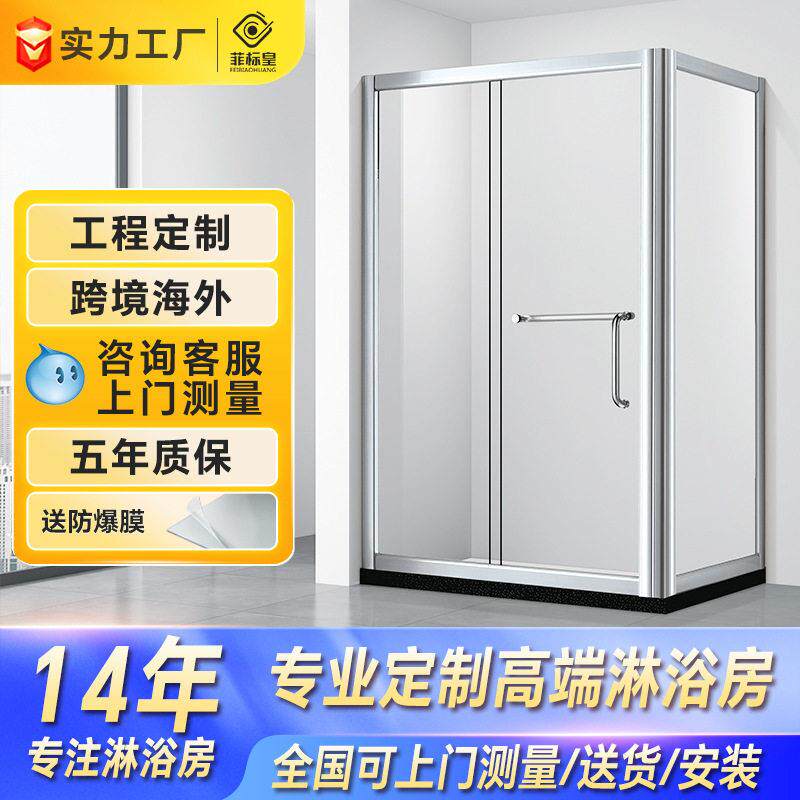 一字型淋浴房玻璃隔断门铝材款干湿分离推拉移门家用浴室厂家定制
