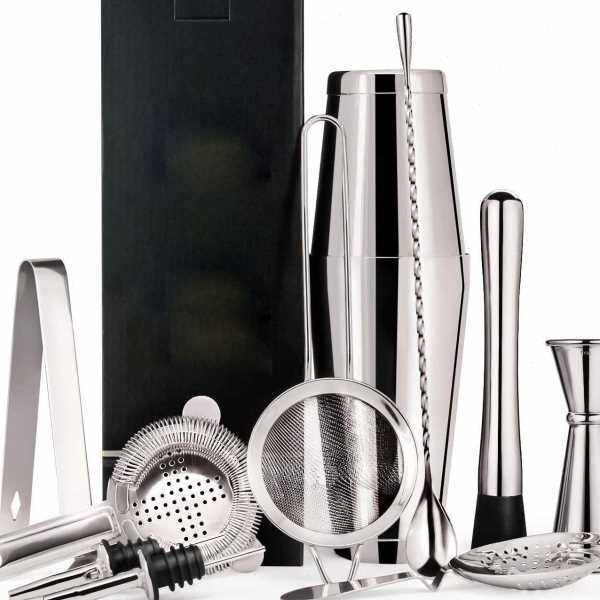 直供应精美8件套哑光黑不锈钢调酒器套装法式鸡尾酒工具全套