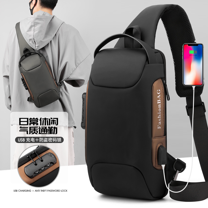 胸包男士运动防水斜挎单肩包密码防盗大容量炫Q酷跑车机车包滑板