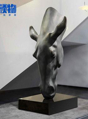 玻璃钢马头雕塑大型走廊客厅玄关摆件轻奢高档进门招财落地装饰马