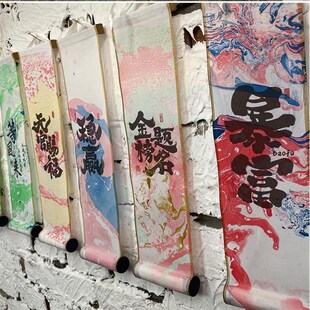 非遗漂漆卷轴专用带字空白漆扇绢布迷你画轴diy扎染大漆挂轴材料