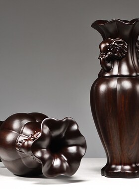 黑檀实木花瓶摆件实木质太平有象花瓶插花家居客厅装饰摆设送礼品