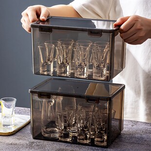 白酒杯分酒器收纳盒家用酒具防尘收纳箱玻璃杯小酒杯酒壶茶具盒