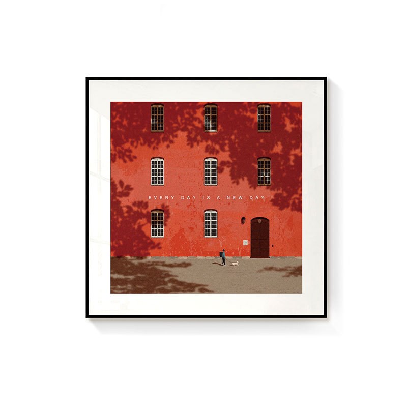 极简装饰画红色建筑小众艺术客厅卧室挂画图片