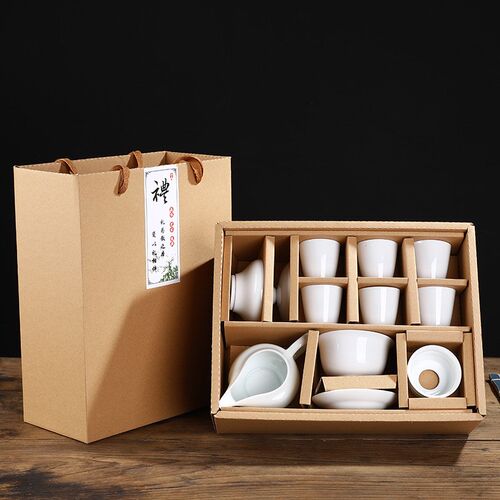 白瓷功夫茶具套装陶l瓷茶海玻璃茶海茶杯盖碗茶具LOGO开业礼品伴