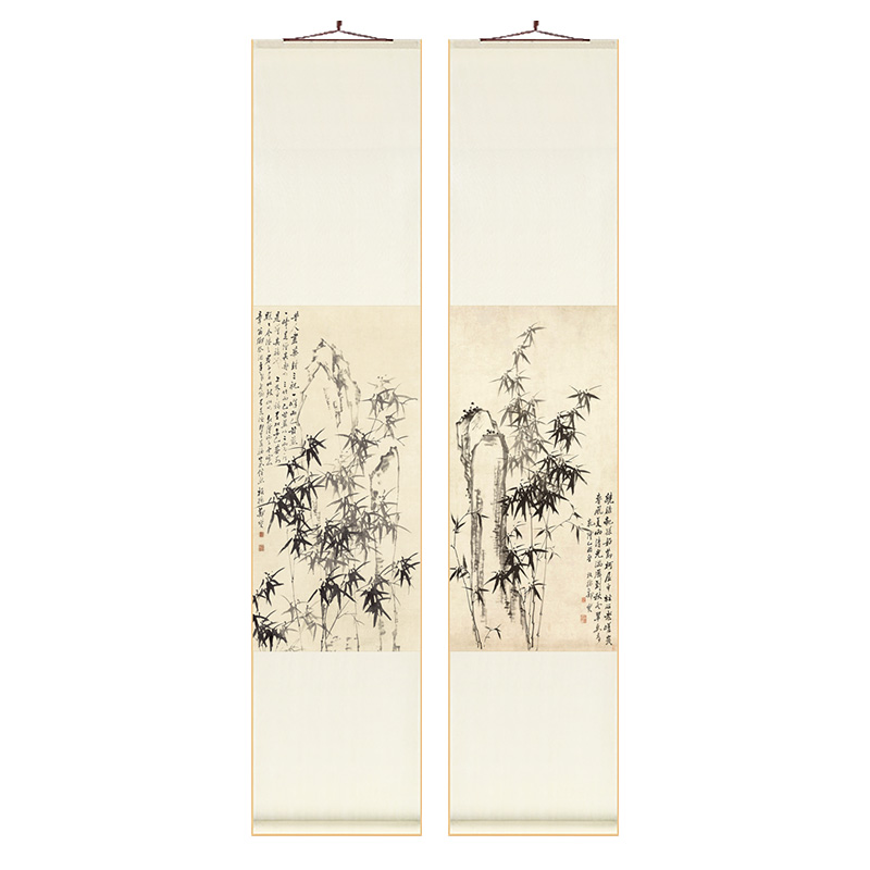 郑板桥水墨竹子新中式卷轴挂画竖版茶室书房装饰画客饭厅过道壁画