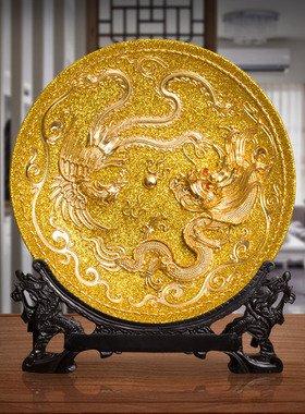 龙凤金盘结婚礼品送朋友闺蜜新婚礼物厦门漆线雕陶瓷摆件家装饰品