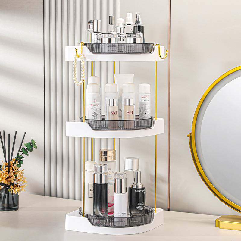 三层台面整理收纳架厨房调料旋转置物架桌面调味品转盘储物架3482