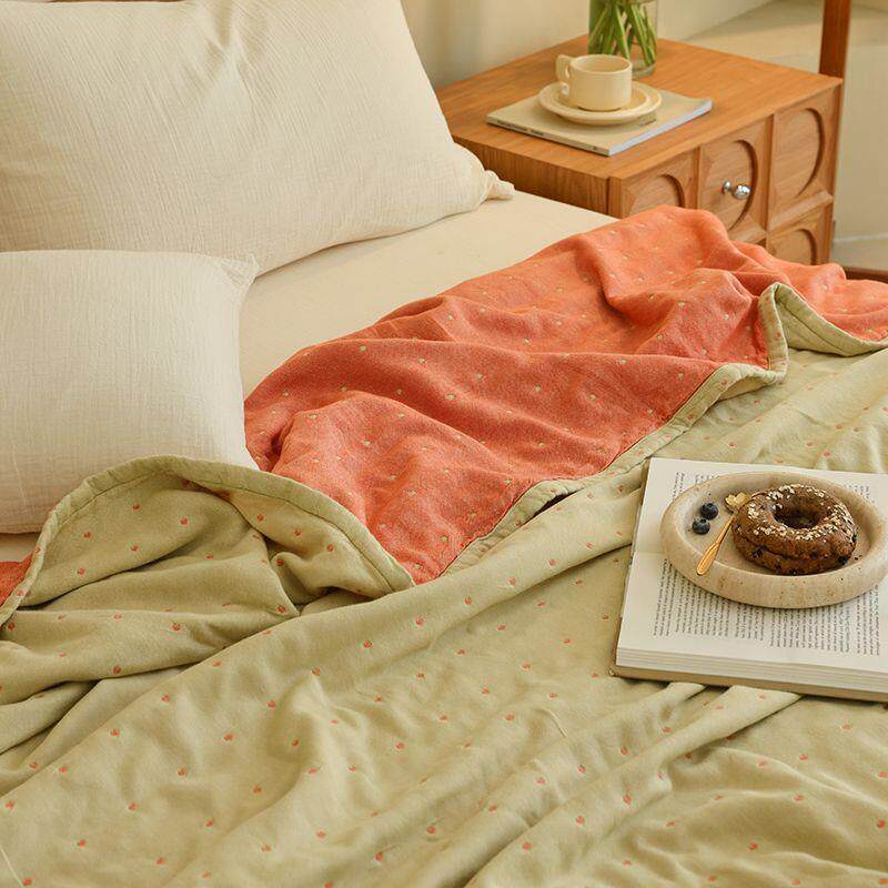 素双面纯棉纱布四层柔凉软单人毛巾被盖毯双夏被成JTF人全棉色睡