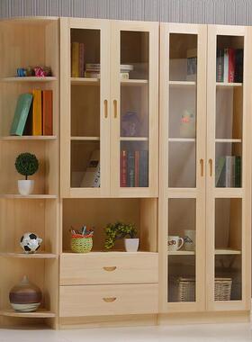 实木中式物GIB书柜童书木柜自由组合松玻璃门书橱带儿抽屉储收纳