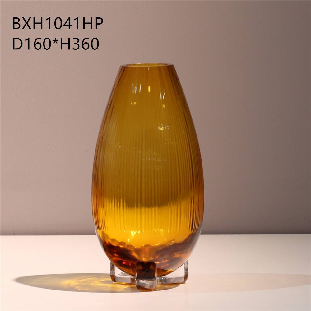 现代简约彩色纹理厚底高脚玻璃花瓶玄关落地客厅软装创意家居摆件