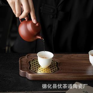 用GP-954实木茶盘黑胡桃式木干台新中泡家带排水管小茶盘干湿两用