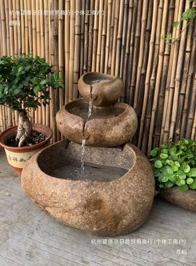 石糟流水摆庭件石水景鱼缸养鱼老tj#j#sdy石糟组造景户缸外日式院