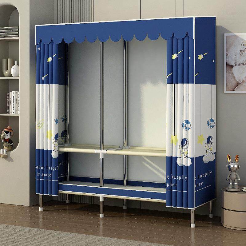 易衣柜钢出租房卧室组装钢管架固加加粗加厚家居纯色见详情布制简