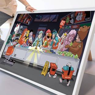 微笑超《微作笑的晚餐》饰画日市式餐厅酒吧客20230216厅壁装画工