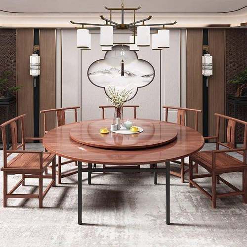 带转盘家用大实木板5桃花实木圆桌圆形加厚0餐厅1人1芯面圆2桌面