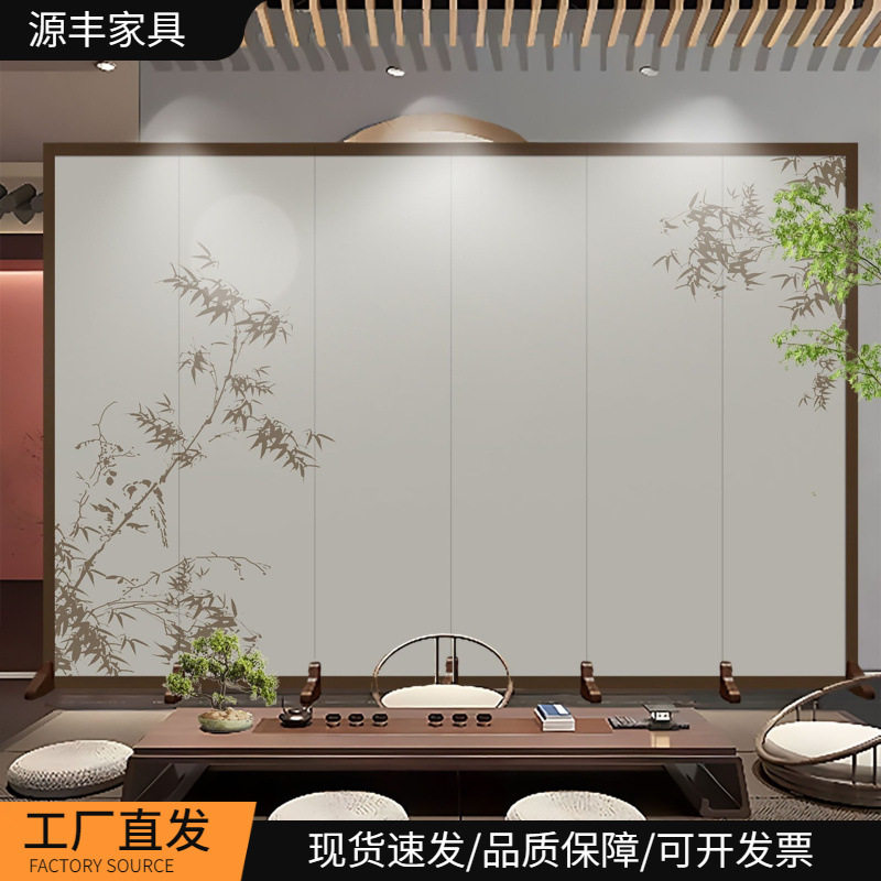 屏风隔断山水水墨简易折叠可移动入户正对门客厅挡板隔断屏风折屏