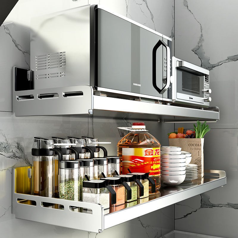 304不锈钢微波炉架子置物架壁挂式厨房墙上免打孔挂烤箱收纳支架