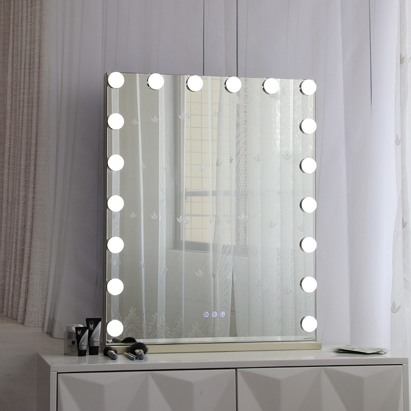 大号方形带灯泡化妆镜台式led灯桌面H卧室梳妆镜子网红智能充电款
