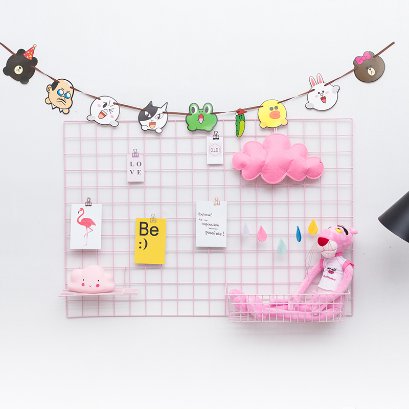 新品铁艺网格架ins装饰墙少女心房间布置粉色网片网格网红仙女照