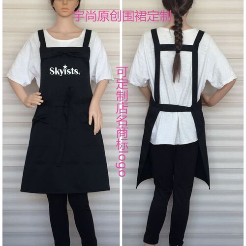 韩版黑色围裙咖啡美甲化妆饰品烘焙奶茶寿司广告围裙定制绣logo