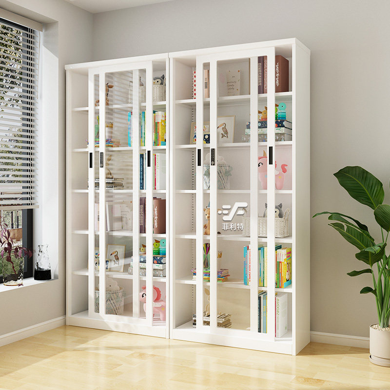 办公室玻璃门书柜铁皮白色文件柜简约现代展示柜密码锁书架收纳柜