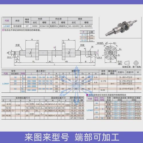 压轧滚珠丝杠丝杆左右旋LCN07-Q16202532-5-5A-10-10A