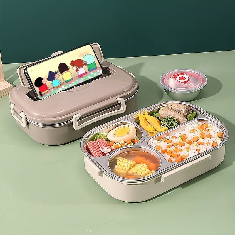 304不锈钢餐盒上班族午餐盒隔层防漏餐盘学生便当盒保温加热饭盒