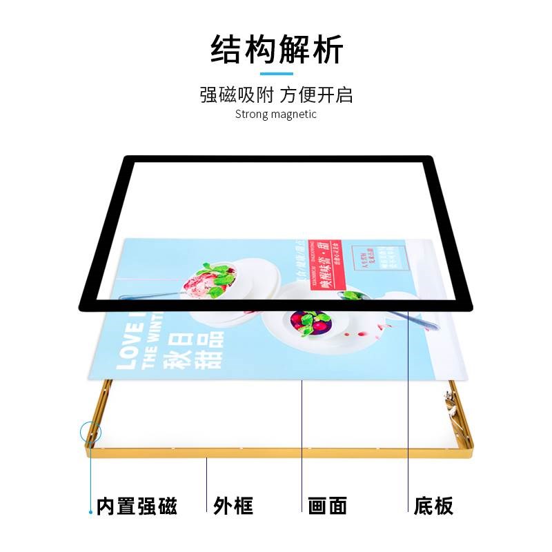 新款圆角超薄灯箱广告牌led挂墙式+展示牌磁吸性餐厅奶茶电梯灯箱