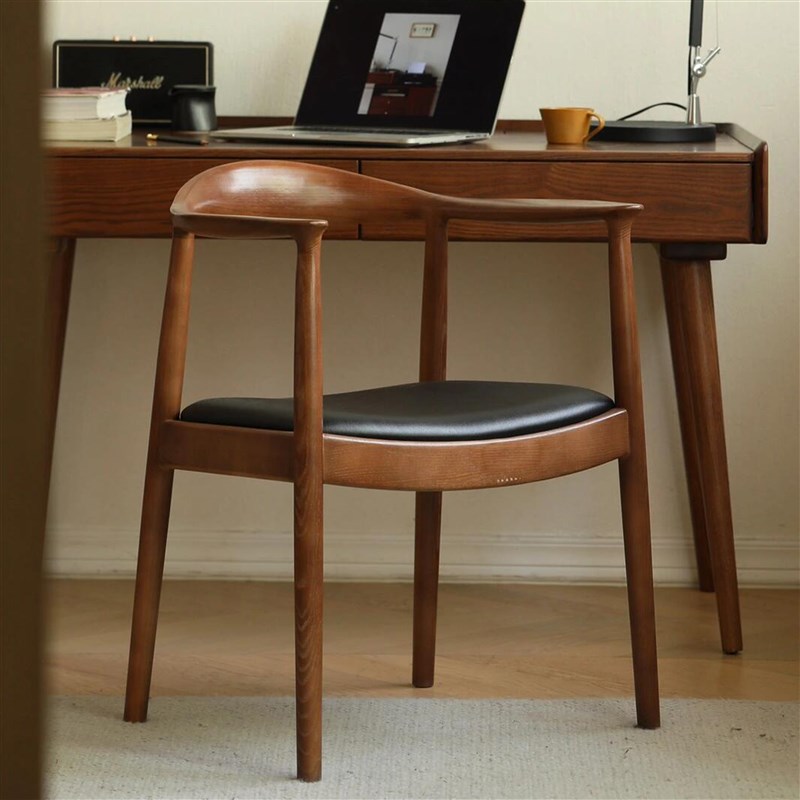 中古风实木肯f尼迪总统餐椅子家用扶手靠背黑胡桃书茶桌房办公藤