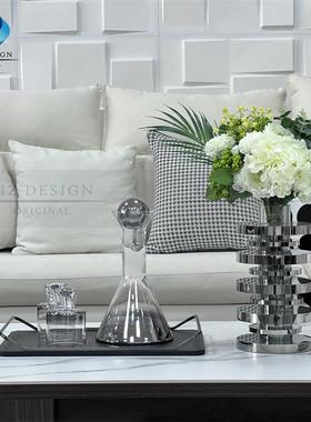 原创样板房间客厅餐厅现代轻奢摆件桌面软装琉璃花器酒器托盘组合