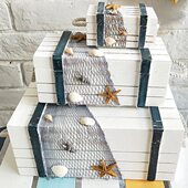 地中海收纳盒整理盒首饰盒储物盒子创意木制桌面摆件做旧蓝白装 饰