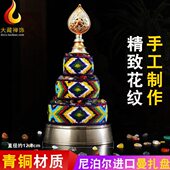 圣梵界尼泊尔曼扎盘黄铜青铜修供曼茶罗手工镶嵌彩珠曼达盘12.8cm