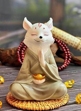 白色九尾狐狸小摆件多肉植物花盆造景治愈系解压情绪汽车载装饰品