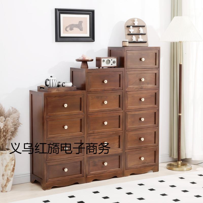 实木五斗柜收纳柜卧室抽屉式美式复古柜子靠墙客厅边柜储物柜窄柜