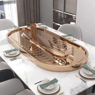 长方形餐桌电动h传菜转盘椭圆长条桌回旋托盘不锈钢传送带用旋