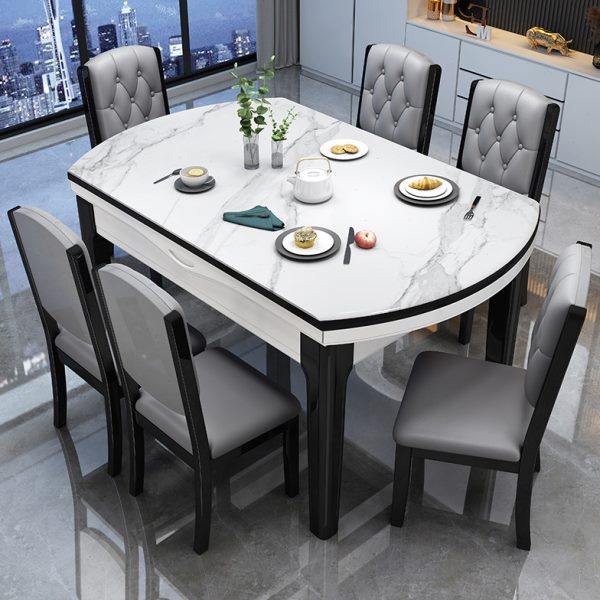 轻奢岩板餐桌可伸缩折叠方圆两用现代简约实木家用小户型吃饭桌椅,住宅家具,岩板餐桌,淘宝优惠券,粉丝福利购,淘宝优惠卷