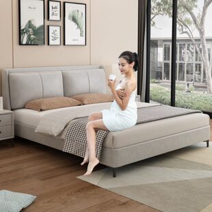 科技布床现代简约轻奢双人床高端大气主卧大床布艺床软包网红1.8m