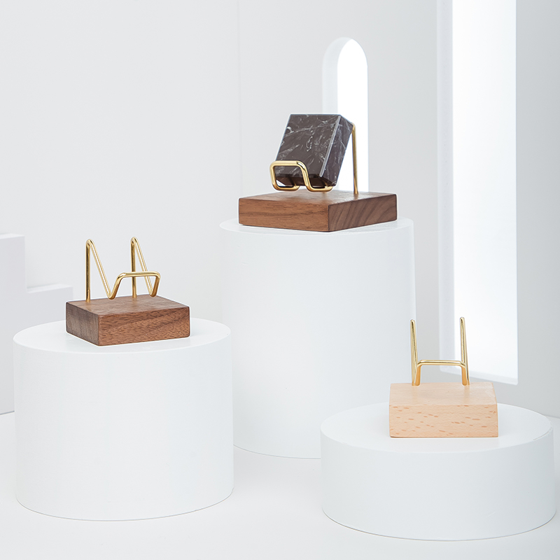 奇石黑胡桃木底座矿物水晶吊坠黄铜E展示架小型精致矿石摆件博古