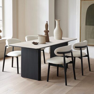 吉诺威 洞石岩板餐桌椅组合现代简约小户型诧静风长方形吃饭桌子